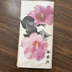 Vintage Korean Hibiscus Floral Checkbook Cover Wallet Pink Flowers